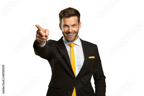 businessman pointing isolated on white