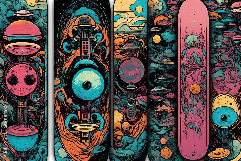 Fototapeta premium Skateboard deck designs with multi color design. 