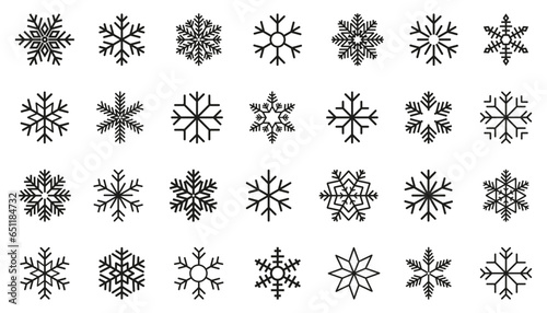 Snowflake icon collection for winter holiday decoration. Set of snowflake icons. Christmas and New Year icon collection photo