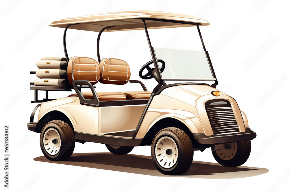 Detailed illustration of a stylish, vintage retro golf cart isolated on a white background