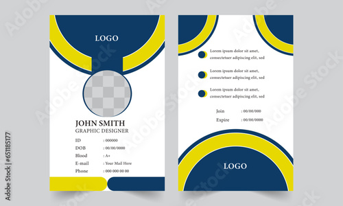 corporate Modern and simple business id card design. Employee Id card for your company. Professional employee identity badge with man avatar Office Id card.
