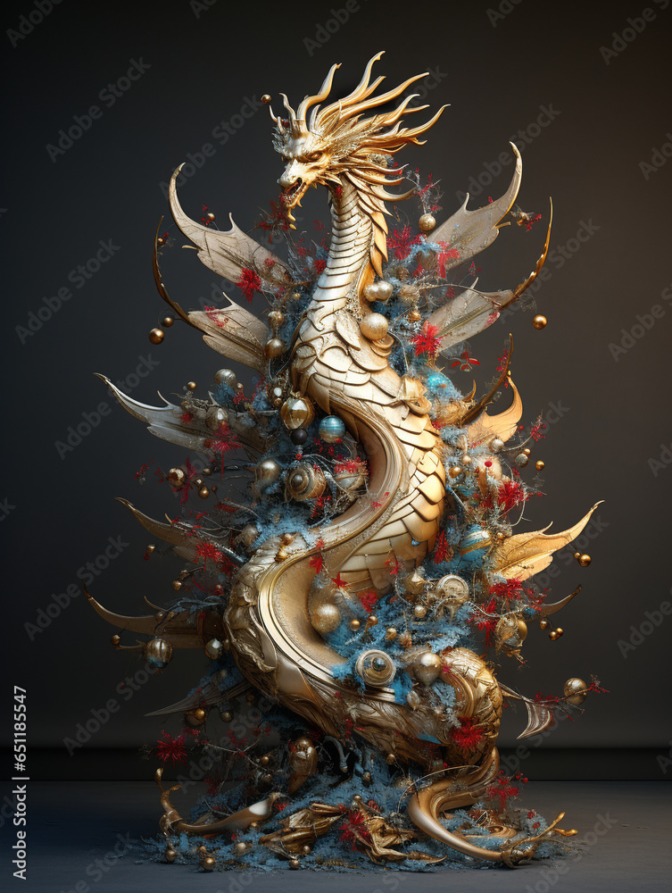Fototapeta premium Christmas tree decorated in different styles neutral background.