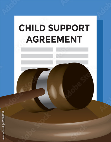 child support agreement, judge gavel, vector illustration 