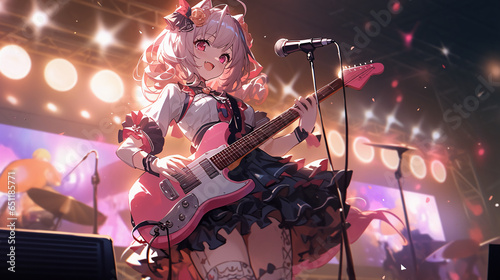 An animation-style cute idol performing at a concert. Generative AI photo