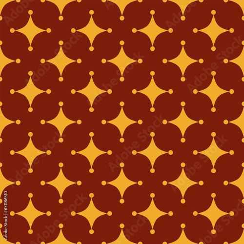 Seamless geometric pattern in art deco style with golden elements on red background. Vector print for fabric background	