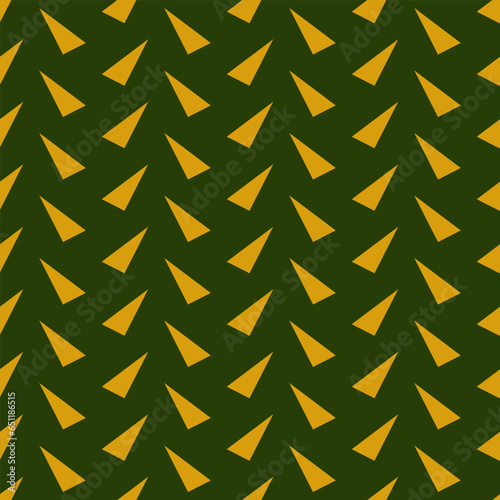 Seamless geometric pattern in art deco style with golden elements on green background. Vector print for fabric background	