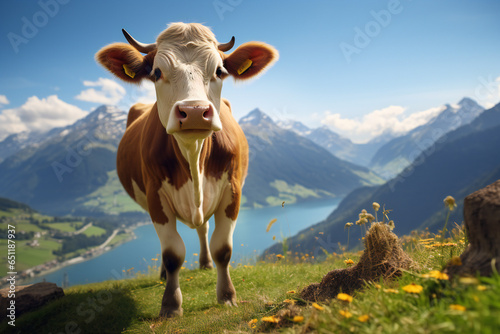 Cow in the mountains, standing on slope © PHdJ