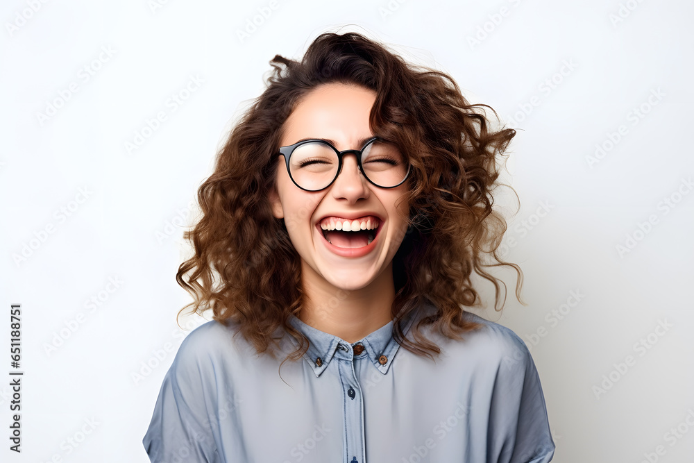 Portrait of young beautiful smiling woman isolated on white background
