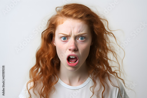 Portrait of beautiful crying upset woman isolated on white background. Desperate facial emotion