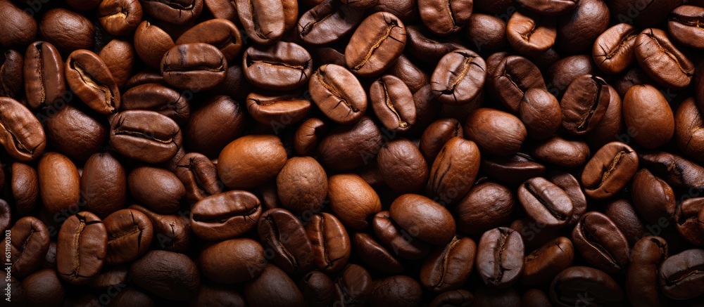 Fototapeta premium Texture of freshly roasted coffee beans