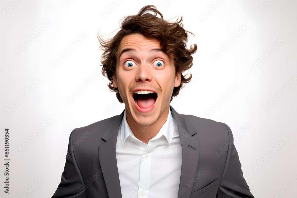 Portrait of shocked or surprised man isolated on whie background Portrait of shocked or surprised man isolated on whie background