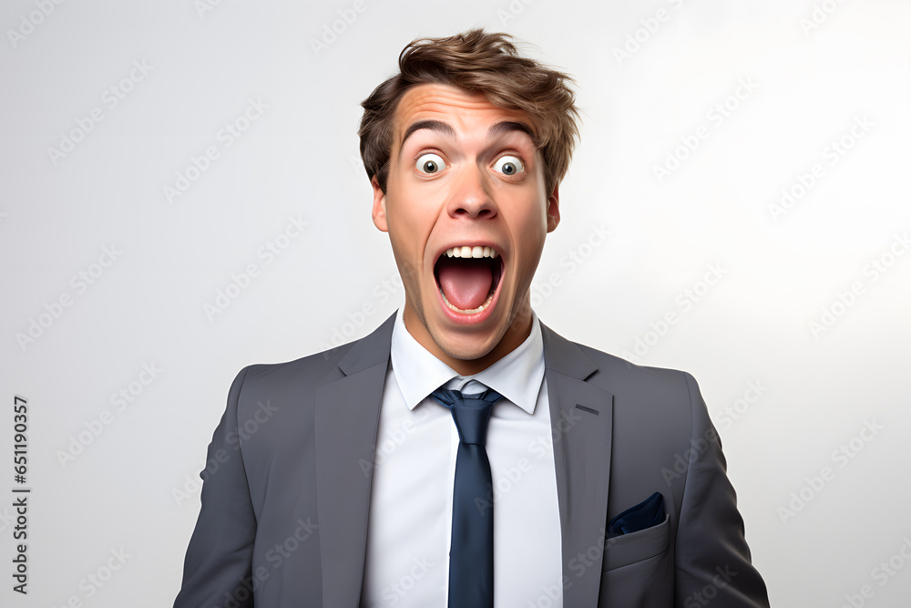 Portrait of shocked or surprised man isolated on whie background Portrait of shocked or surprised man isolated on whie background
