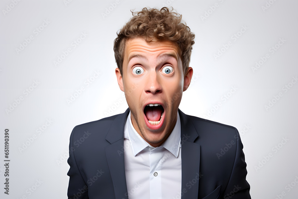 Portrait of shocked or surprised man isolated on whie background