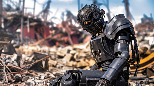 a scary looking robot, blac...