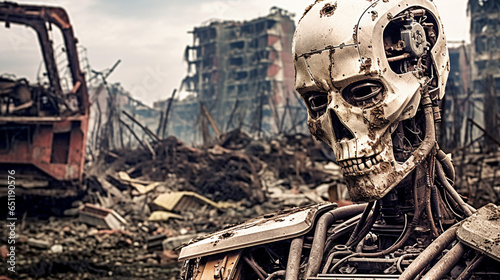 A destroyed machine stands ...