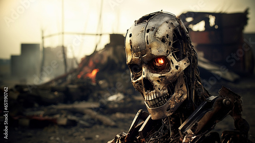 A destroyed machine stands ...