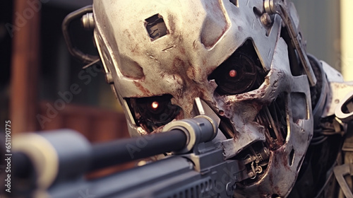 A scary looking robot with ...