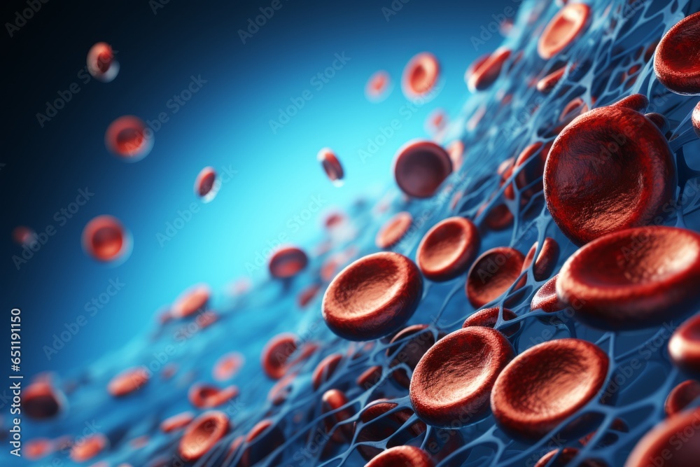 Red blood cells arterial blood stream health biology anatomy physiology microscopic microbiology science medical treatment human vein circulation pressure level life cell organic scientific material - obrazy, fototapety, plakaty 