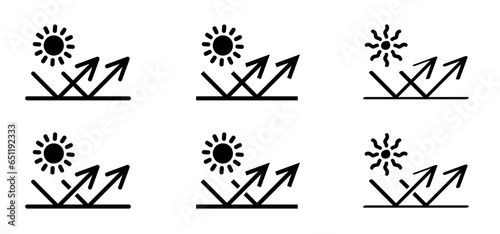 Reflect sun rays. Refraction of light. Sun uv protection related. line. Skincare illustration, sign for cream, cosmetics packaging. Block solar light. Reflect ultraviolet radiation. Anti glare icon.