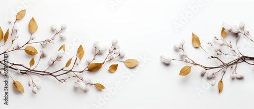 White banner with autumn flowers on a branch