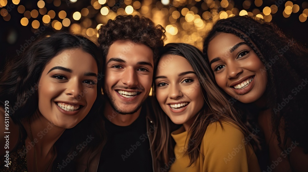 Obraz premium Portrait of smiling young multiracial, friend in christmas party