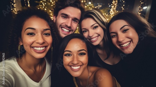 Portrait of smiling young multiracial, friend in christmas party
