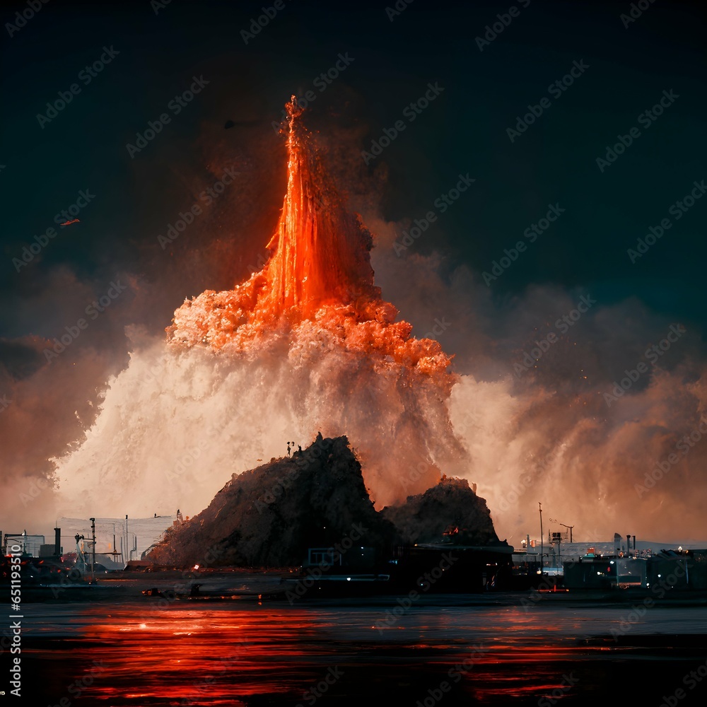 Volcano Explosion San Francisco Rule of thirds photorealistic unreal