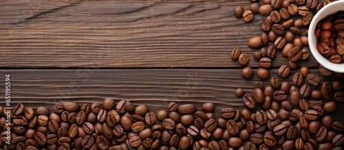 Coffee in paper cups with beans on white table background top view