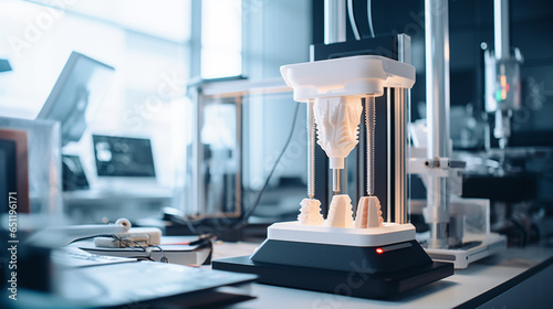 A 3D printer creating a dental implant in a modern dental laboratory photo