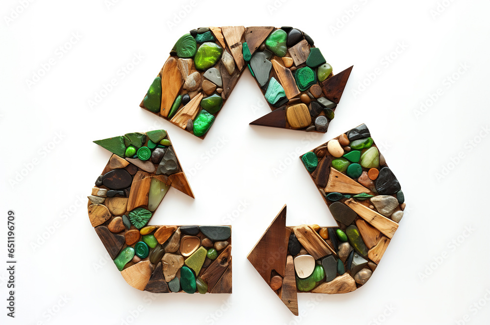 Reuse, reduce, recycle concept background. Recycle symbol made from recycled materials, isolated on white background. Reuse, reduce, recycle concept background. Recycle symbol made from recycled materials, isolated on white background.