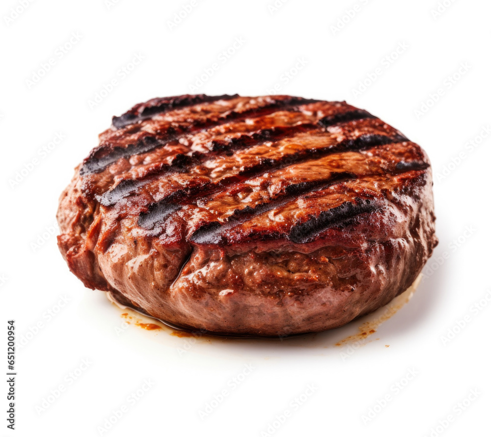 Grilled Hamburger Beef Patty Isolated on a White Background 
