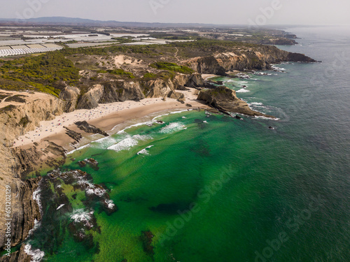 Aerial view from the Alteirinhos beach on the Odemira district in Alentejo coast in Portugal photo