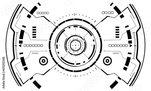HUD sci-fi interface screen view black geometric on white design virtual reality futuristic technology creative display vector