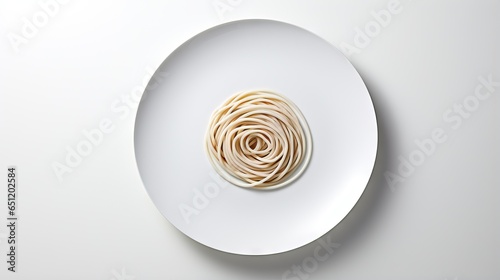  a white plate with a pasta dish on top of it.  generative ai