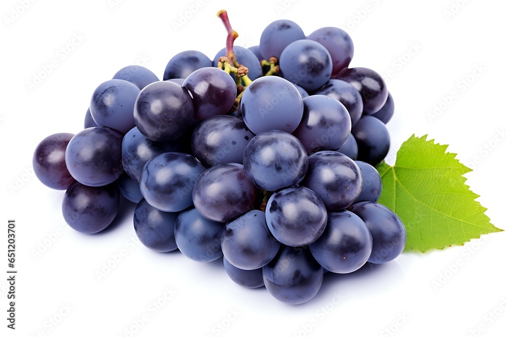 Black grape with leaves isolated on white Black grape with leaves isolated on white