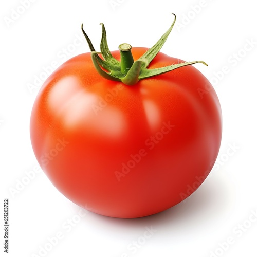 Whole red ripe tomato on white background