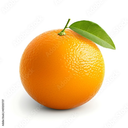 Ripe orange with leaf isolated on white background