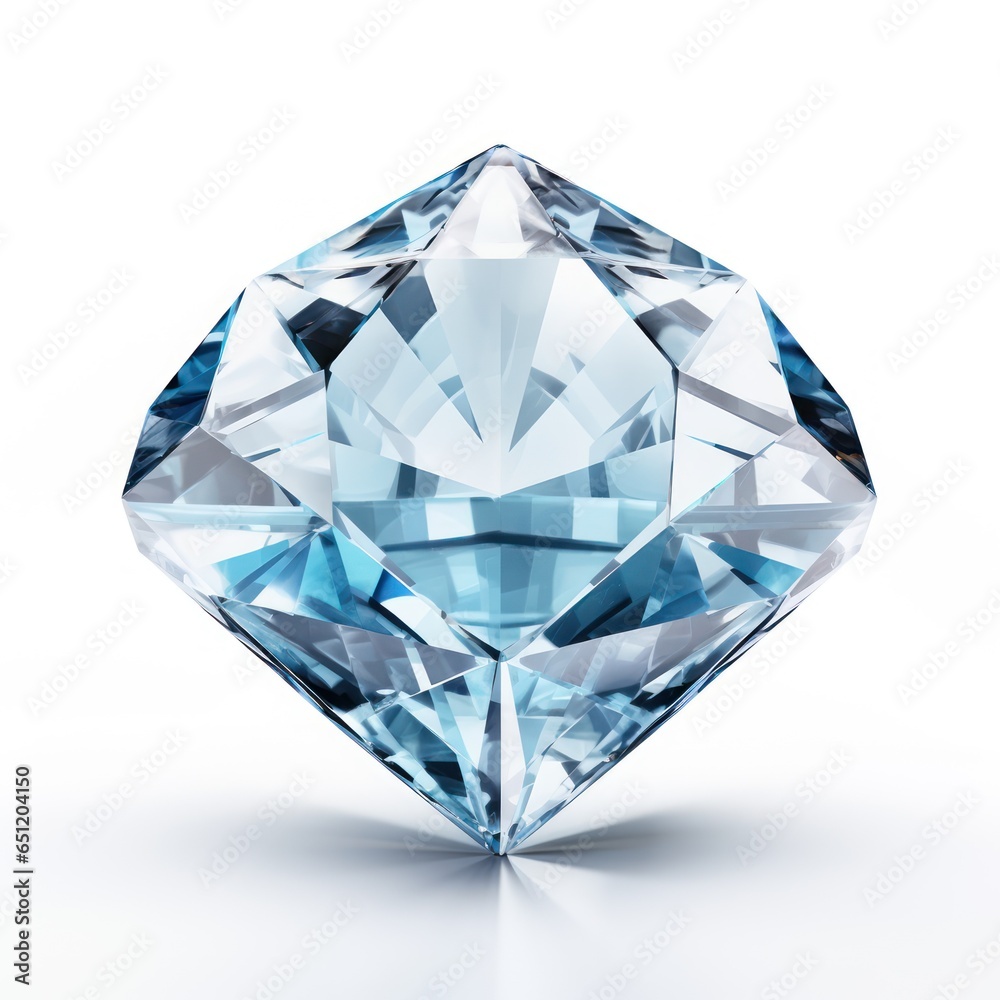 Hexagonal Diamond with Cool Icy Blue Tone, Modern and Sleek Look, Isolated on White Background