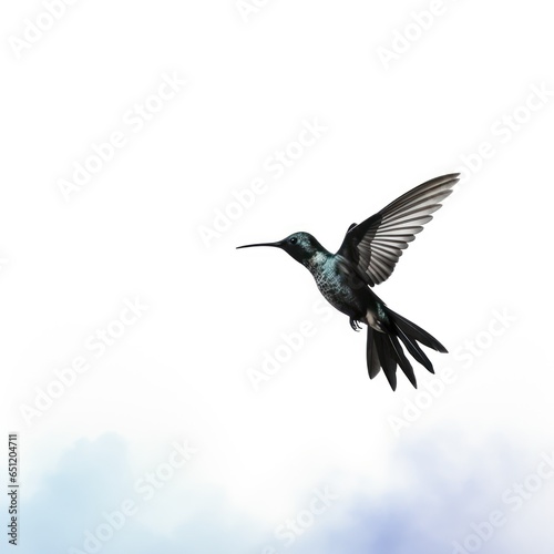 Hummingbird Silhouetted Against Bright Sky isolated on white background
