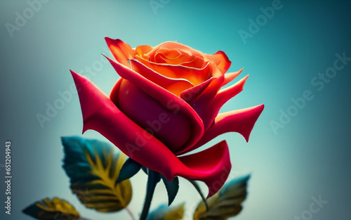 A single  vibrant red rose against a white background