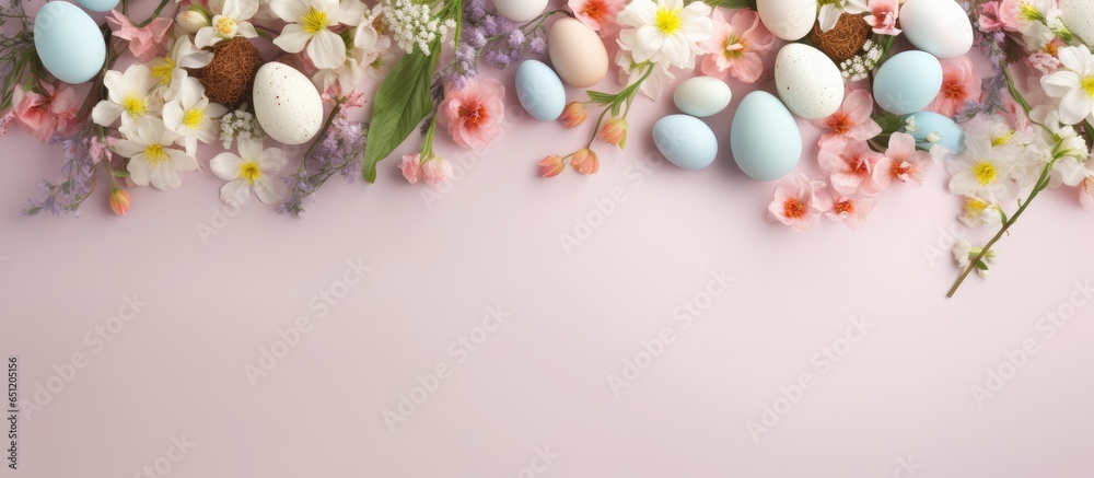 Easter eggs set against isolated pastel background Copy space Easter eggs set against isolated pastel background Copy space