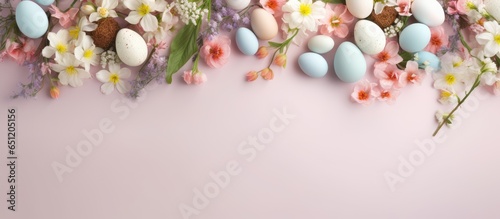 Easter eggs set against isolated pastel background Copy space
