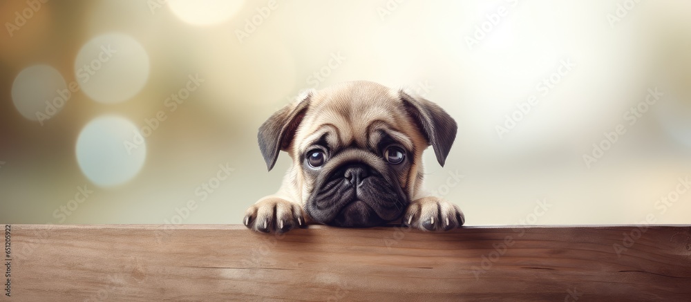 Cute staffordshire puppy photographed in a studio isolated pastel background Copy space