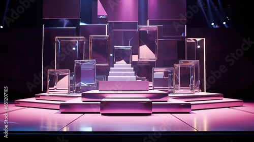 Surrealism 3D Podium Stage Decorated with Mirror or Glass and Mysterious Atmosphere
