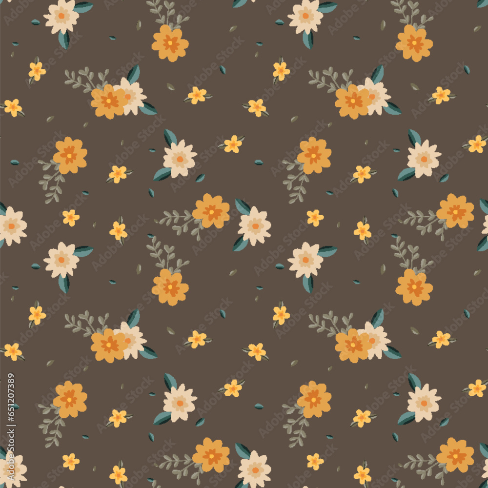 Hand drawn floral flower pattern.
