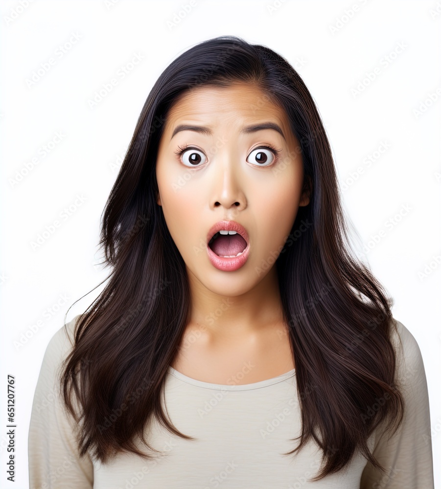 Asian woman with a shocked expression. Great for articles on lifestyle, comedy, shock, surprise, book covers and more. Asian woman with a shocked expression. Great for articles on lifestyle, comedy, shock, surprise, book covers and more.