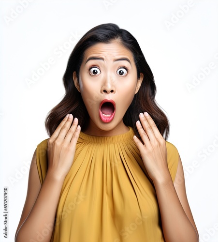 Asian woman with a shocked expression. Great for articles on lifestyle, comedy, shock, surprise, book covers and more. 