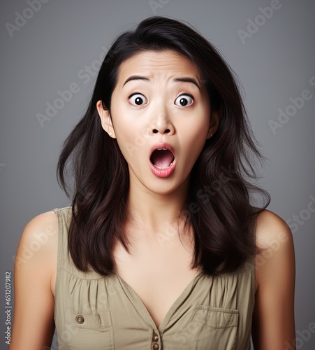 Asian woman with a shocked expression. Great for articles on lifestyle, comedy, shock, surprise, book covers and more. 