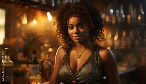 Black Female Bartender Professional Work Role Workplace Backdrop Generative AI