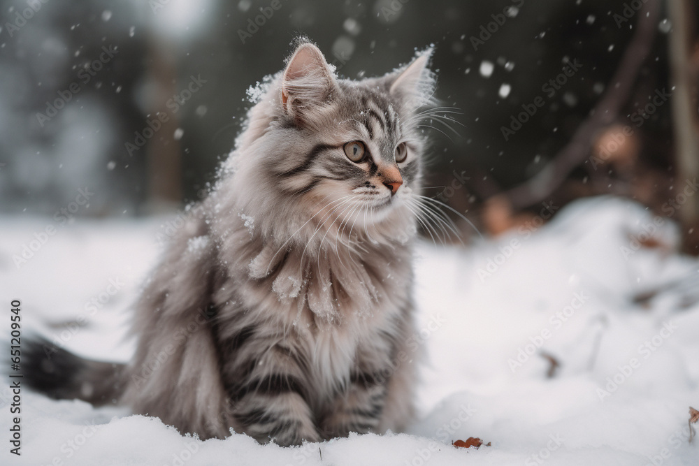 A kitten sits in the snow. AI Generated